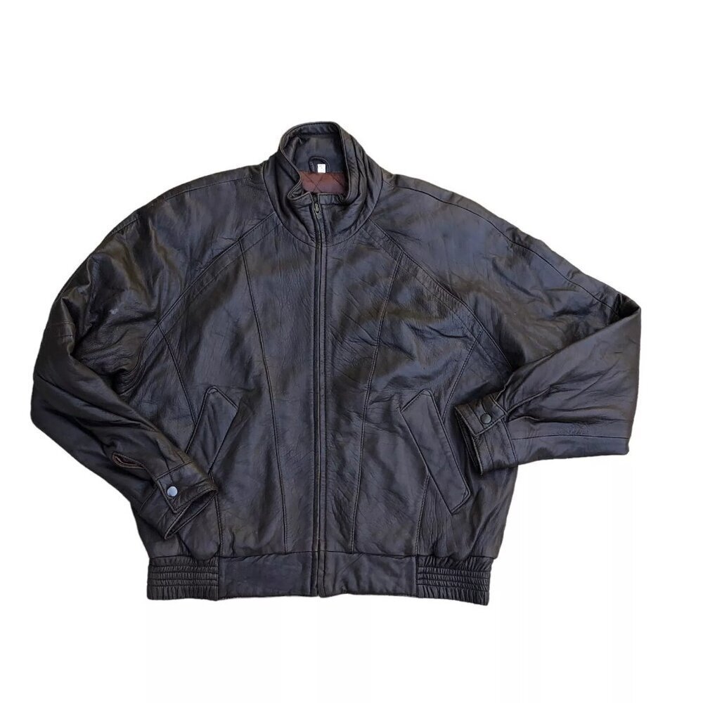 VTG SAWYER OF NAPA Leather Bomber Jacket Men's LARGE Quilted Lining Brown Biker﻿